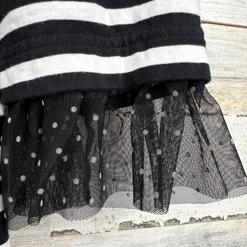 J. Crew Black White Striped Boat Neck Tulle Polka Dot Cuff Sleeve‎ Top M - Picture 4 of 11